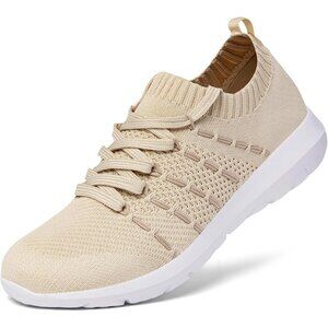 🆕Women Beige Running Breathable Knitting flexible Mesh Sports Shoes Sneakers